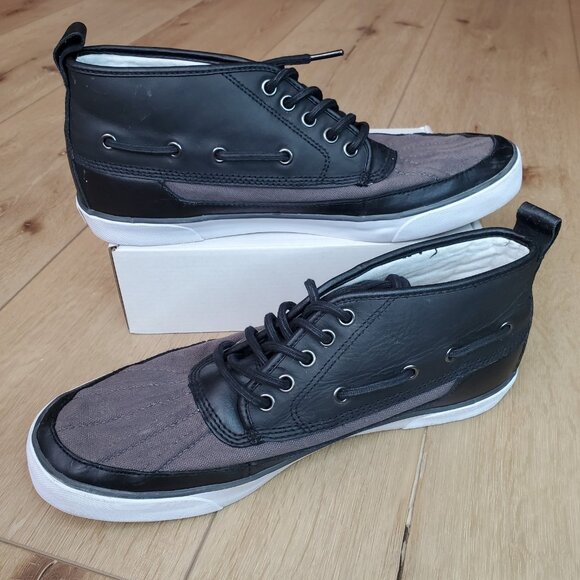 Polo Ralph Lauren Parkstone Low Size 11.5 D Black Leather Duck Boat Shoes READ - Picture 2 of 9